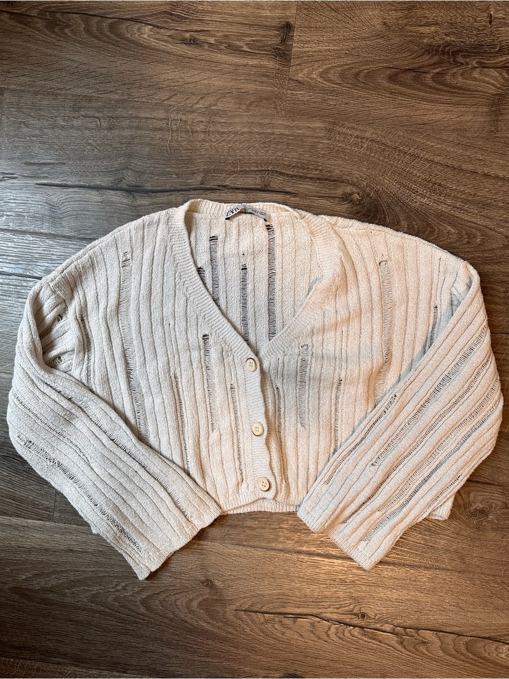 Zara Cropped Cream Button Sweater